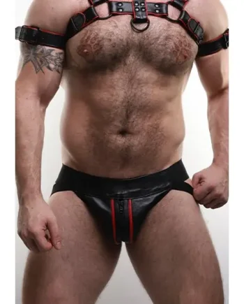 ruff GEAR Double Tone Leather Zip Jockstrap Red Black