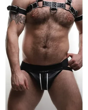 ruff GEAR Double Tone Leather Zip Jockstrap White Black