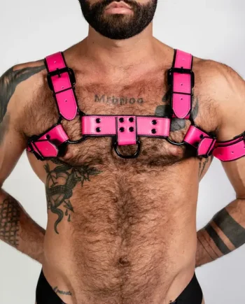 ruff GEAR Bold Leather Bulldog Harness Neon Pink