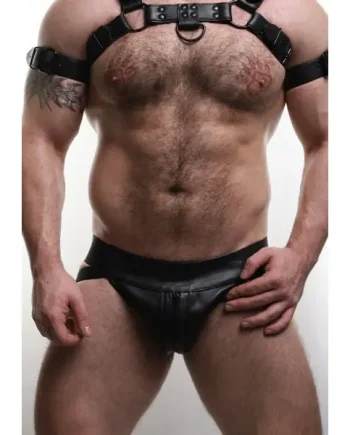 ruff GEAR Double Tone Leather Zip Jockstrap Black