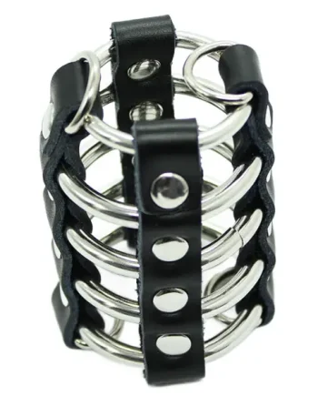 Ohmama Penis Cage with Metal Rings and Leather Straps