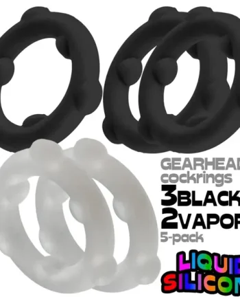 Oxballs - Gearheads Liquid Silicone Cockrings 5 pack | Black/Vapor