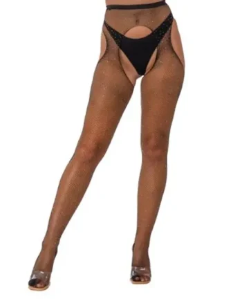 Lace by LJ Rhinestone Fishnet Crotchless Pantyhose