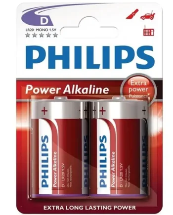 Philips Power Alkaline D Batteries - LR20, Pack of 2