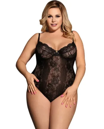 Subblime Plus Size Floral Pattern Lace Sheer Teddy