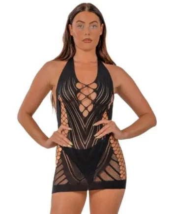 Lace by LJ Halter Neck Dress w Faux Lace Up Front