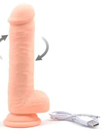 10 Functions Silicone Rechargeable Vibrating and Rotating Flesh 170203 or Brown 170203Z Realistic Dildo
