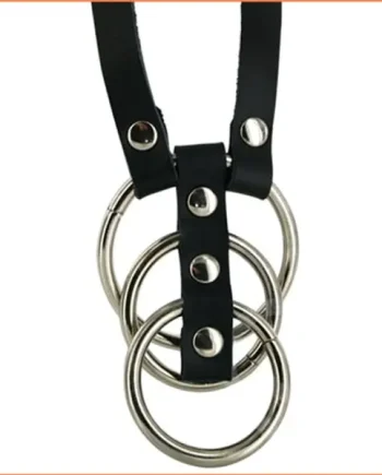Bondage Boutique Three Steel Cock Ring With Strap 52