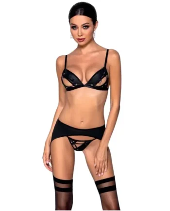 Passion Miley Eco Leather Bra and Thong Lingerie Set