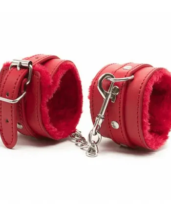 Red Faux Leather Furry Wrist Restraints 242R