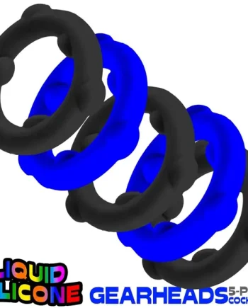 Oxballs - Gearheads Liquid Silicone Cockrings 5 pack | Black/Blue