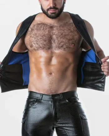 Locker Gear Punch Hole Leatherette Waistcoat Blue